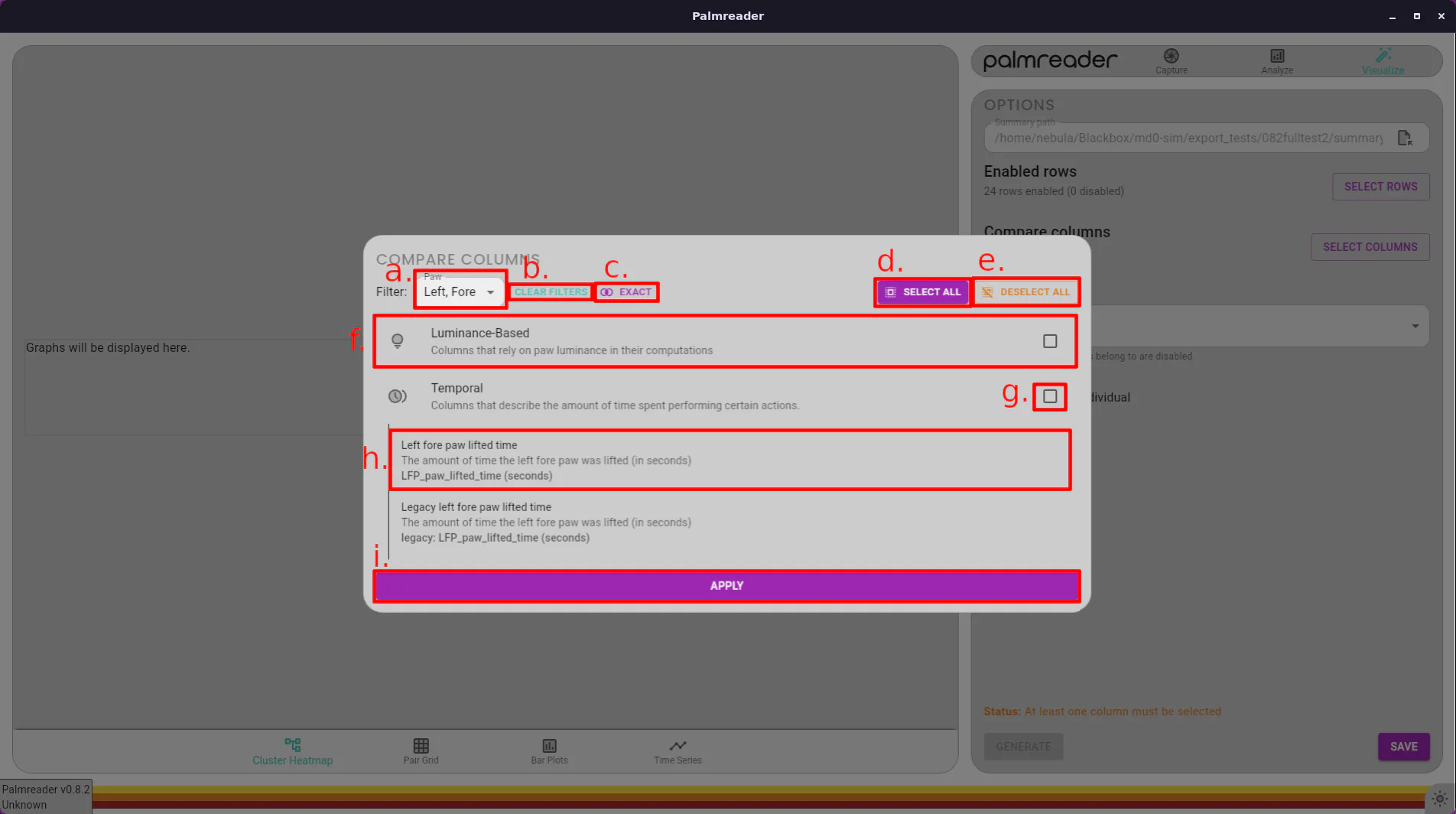 Annotated Column Selection Page