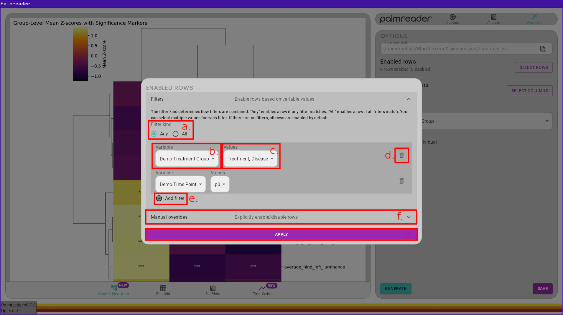 Annotated Row Selection Page